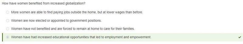 How have women benefited from increased globalization? More women are able to find-example-1