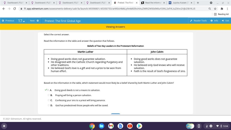 Read the information in the table and answer the question that follows. Beliefs of-example-1