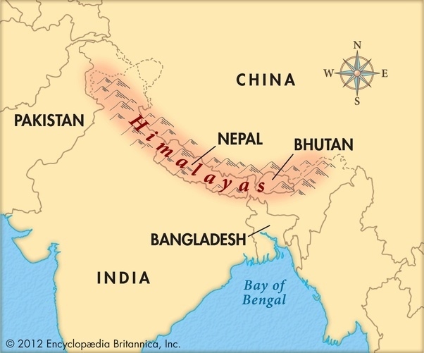 Which number represents the approximate location of the Himalayan Mountains? A) 1 B-example-1