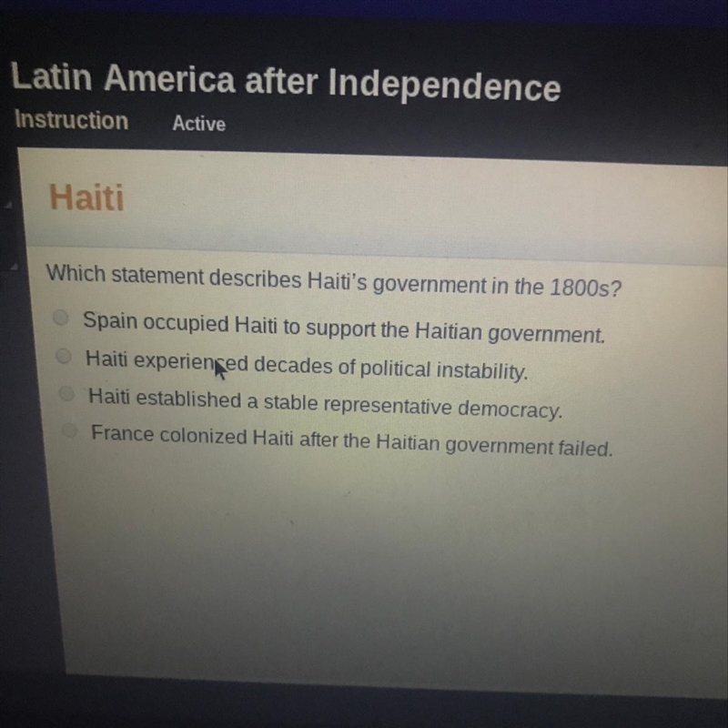 Which statement describes Hait's government in the 1800s?-example-1