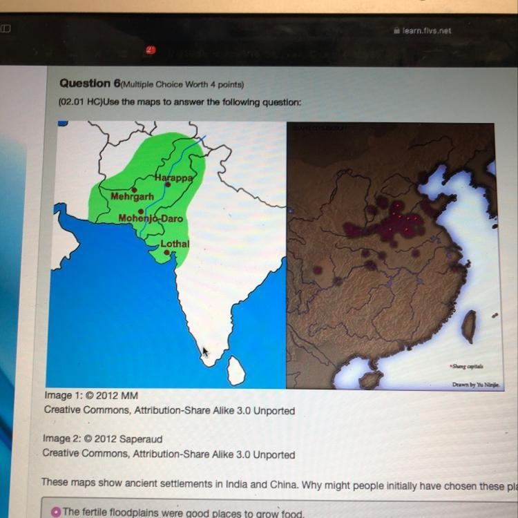 These maps show ancient settlements in India and China. Why might people Initially-example-1