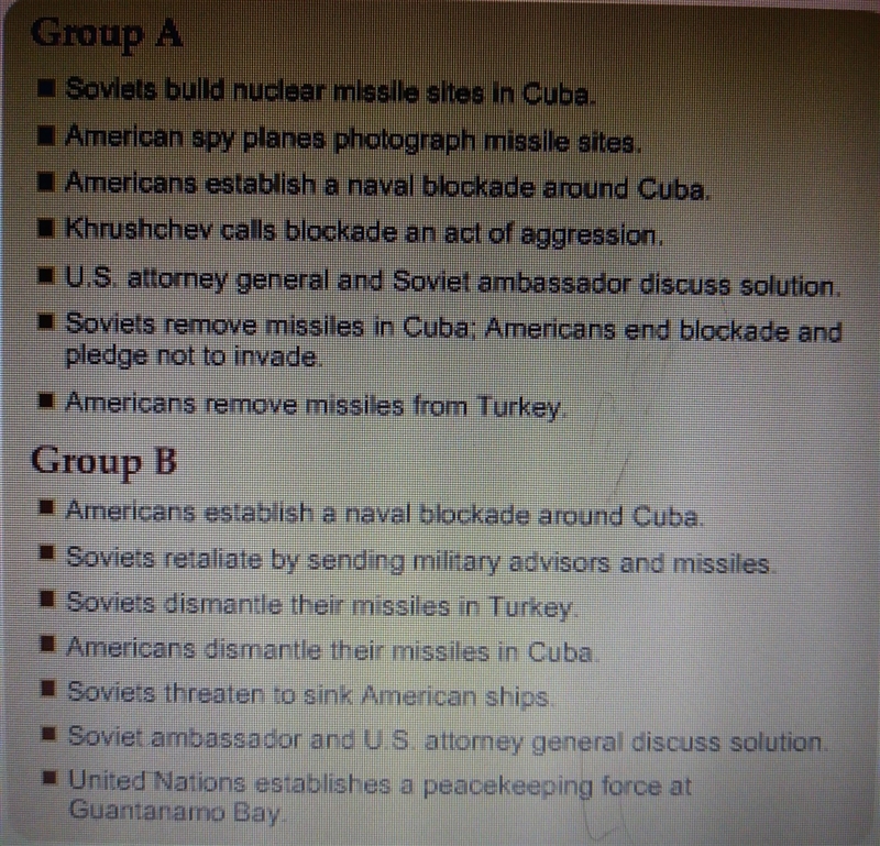 Which of the following groups of sentences most accurately describes the Cuban Missile-example-1