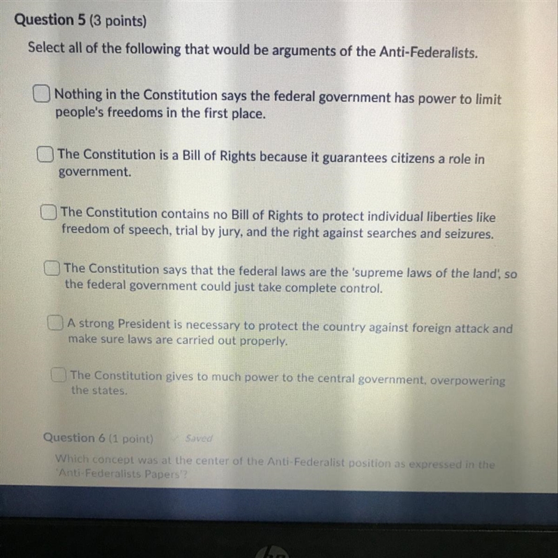 Select all of the following that would be arguments of the anti-federalists-example-1