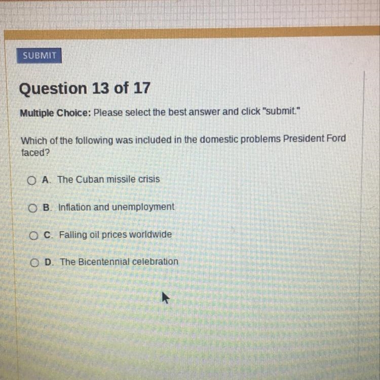 Which of the following was included in the domestic problems President Ford faced-example-1