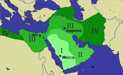 Use the map below that shows the extent of Islamic territory under different leaders-example-1