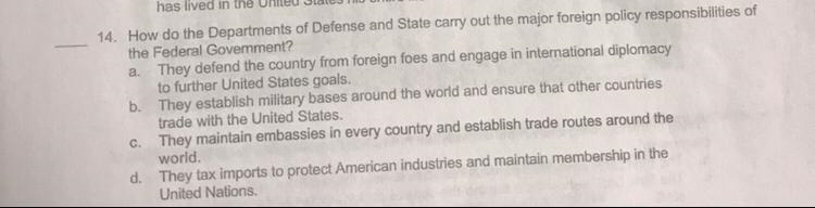 How do the departments of defense and state carry out major foreign policy responsibilities-example-1