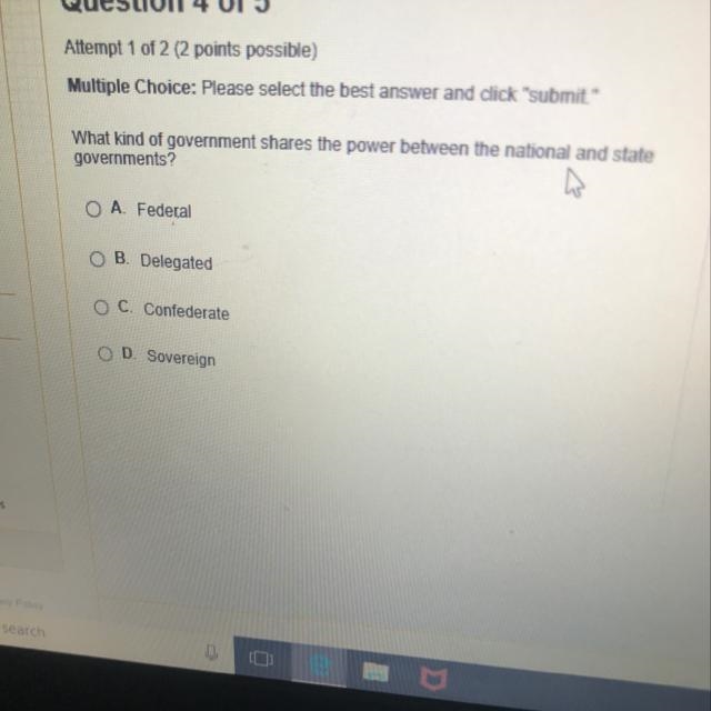 What kind of governments shares the power between the national and state governments-example-1