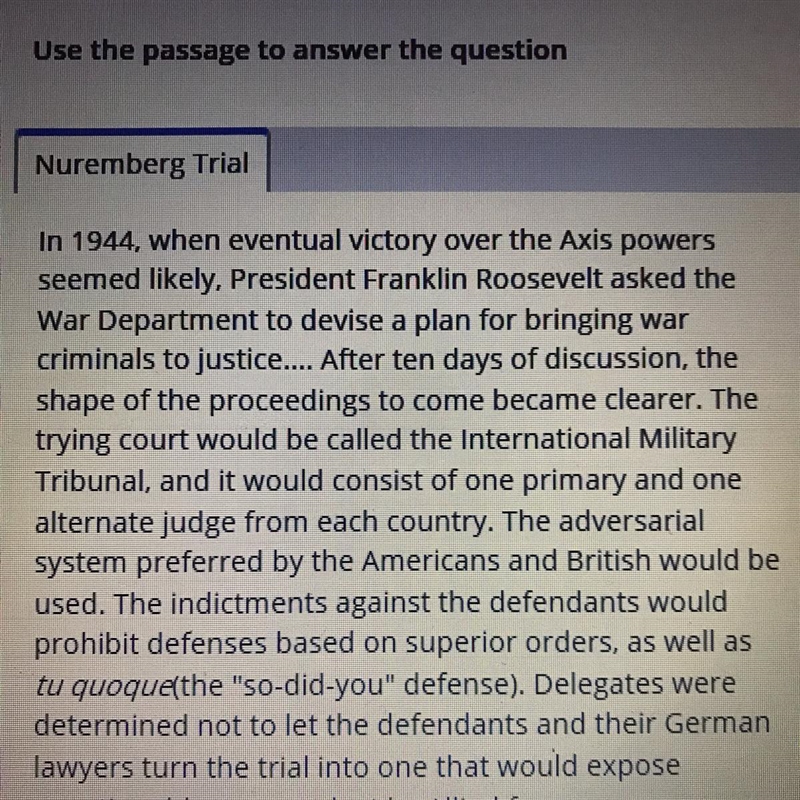 Select all that apply. The Nuremberg Trials establishes which new principals in regards-example-1