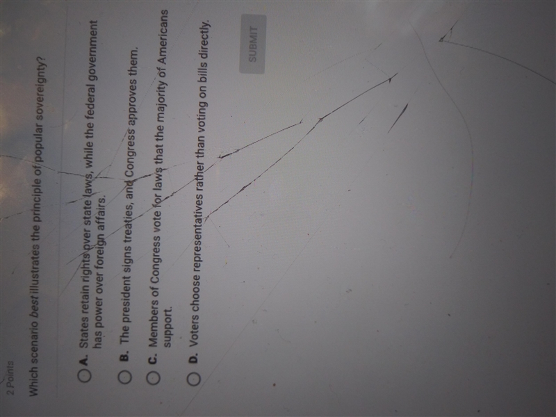 Which scenario best illustrates the principle of popular sovereighty?-example-1