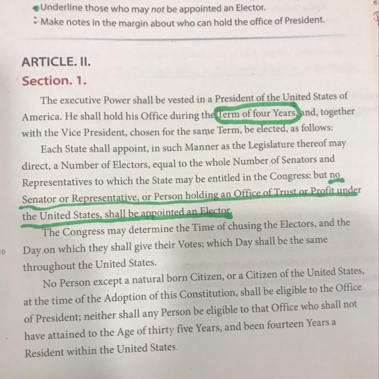 Make notes in the margin about who can.hold the office of president-example-1