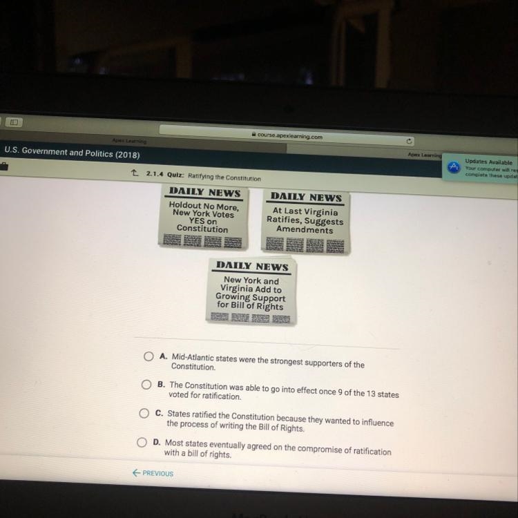 What do these headlines demonstrate about the process of ratifying the constitution-example-1