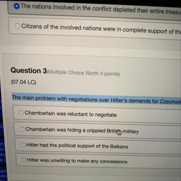 The main problem with negotiations over Hitler's demands for Czechoslovakia was that-example-1