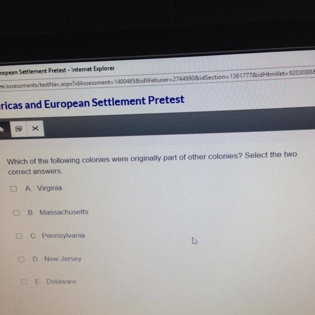 Which of the following colonies were originally part of other colonies? Select the-example-1