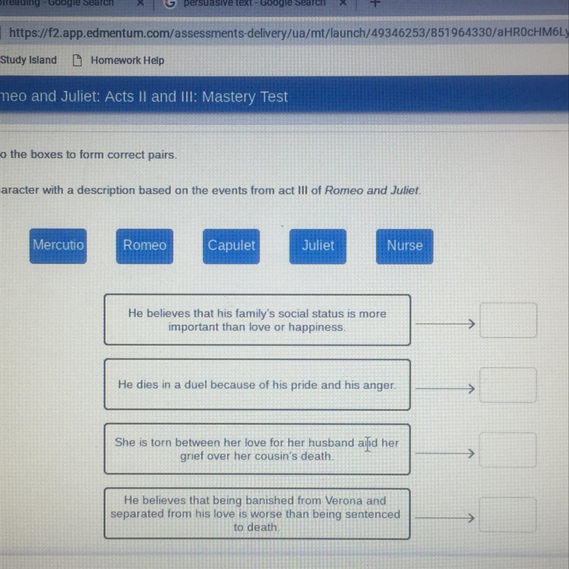 Match each character with the description based on the events from act lll of Romeo-example-1