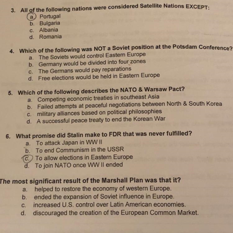 Which of the following describes the NATO & Warsaw Pact? A. Competing economic-example-1