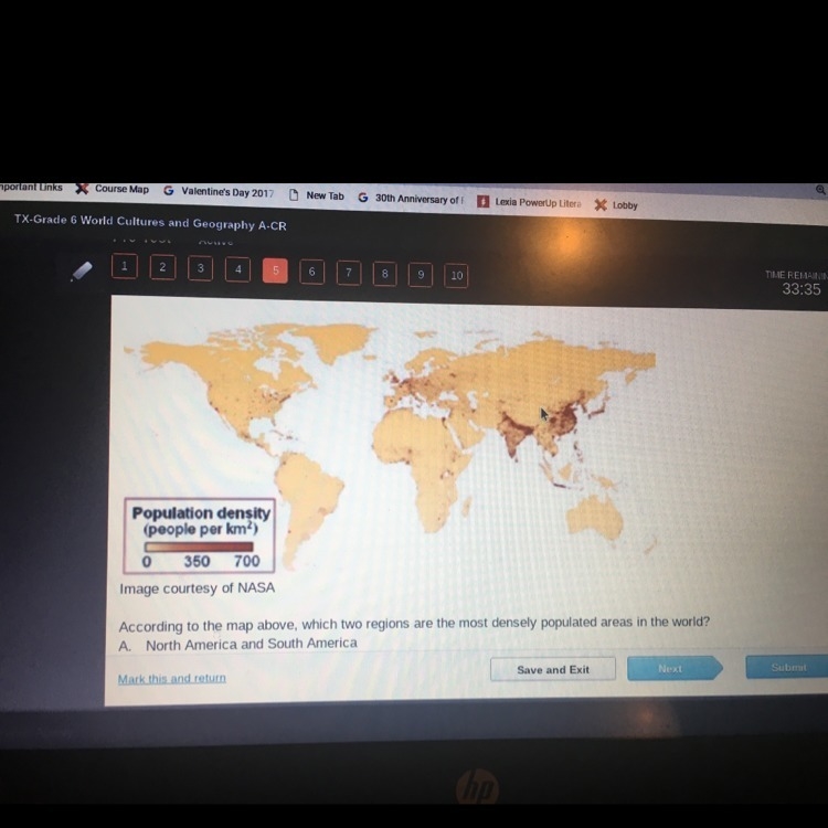 According to the map above,which two regions are most densely populated areas in the-example-1