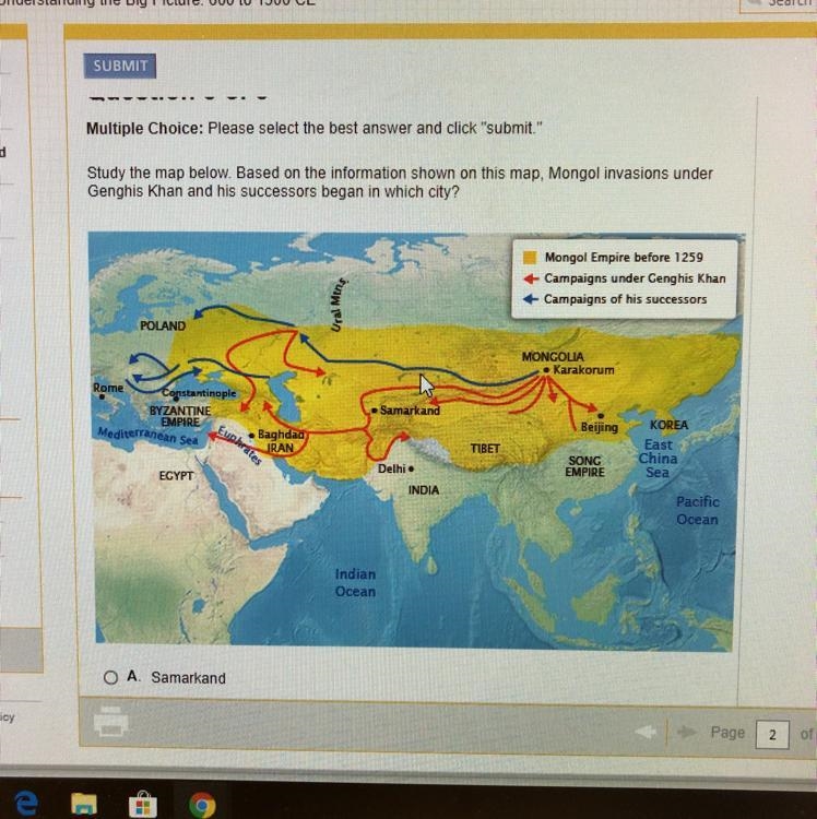 Which one: A. Samarkand B. Beijing C. Karakorum D. Constantinople-example-1