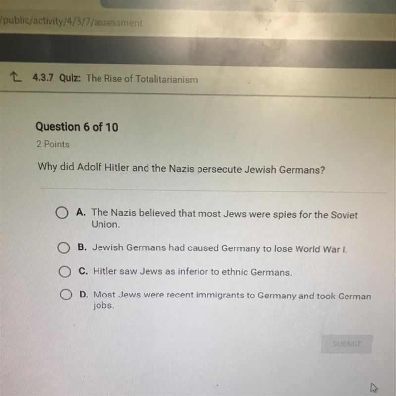 Why did Adolf Hitler and the Nazis persecute Jewish Germans? ( APEX) & answers-example-1