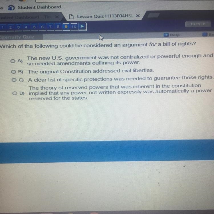 Which of the following could be considered an argument for a bill of rights?-example-1