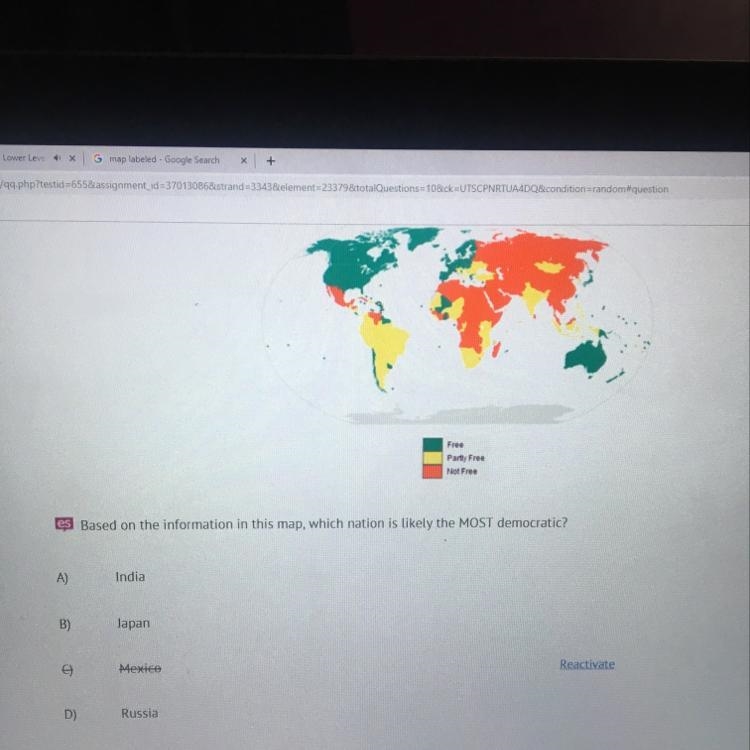 Based on the information in this map,which nation is likely the most democratic-example-1