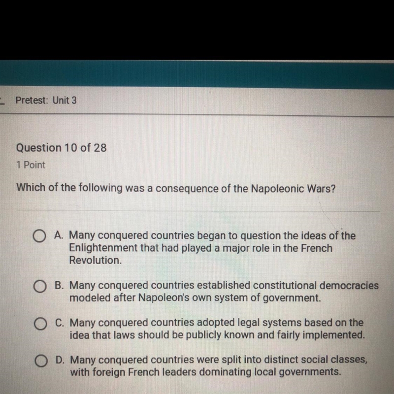 Which of the following was a consequence of the Napoleonic Wars?-example-1