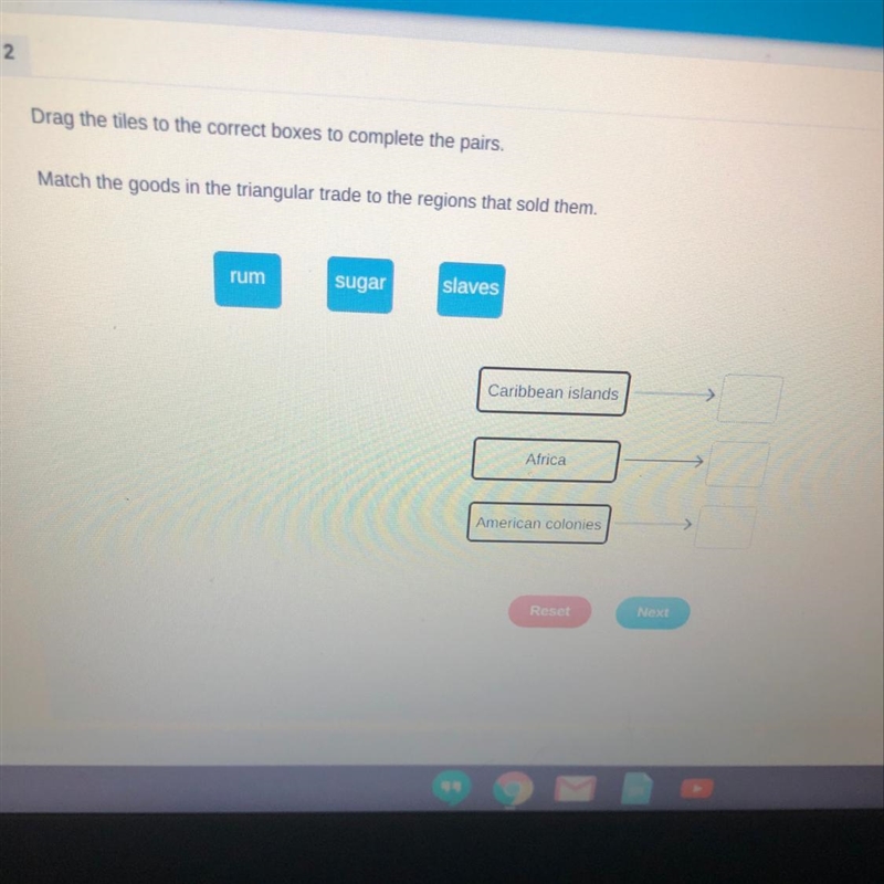 Match the goods in the triangular trade to the regions that sold them-example-1