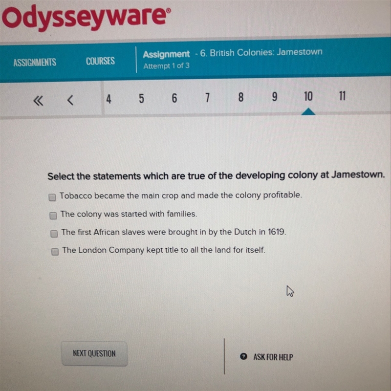 Select the statement which is true of the developing colony at Jamestown-example-1