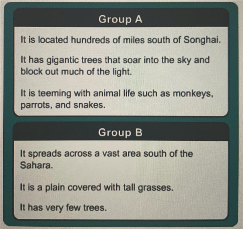 Which group of statements best describes the rain forest? • Group A • Group B-example-1