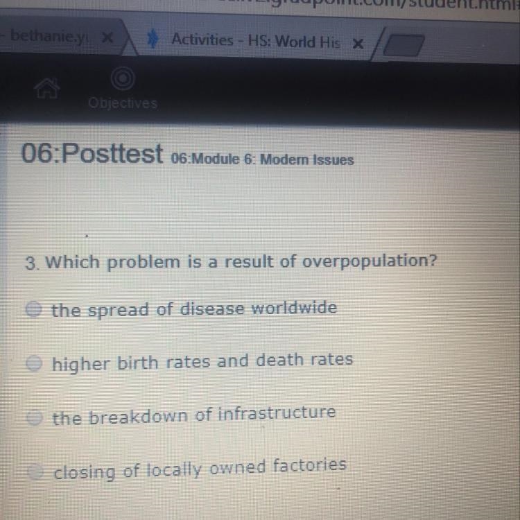 3. Which problem is a result of overpopulation?-example-1