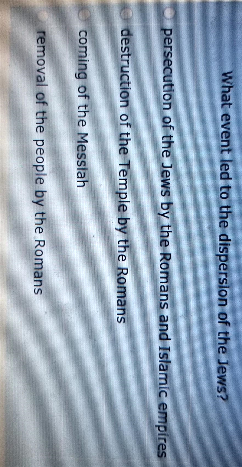 What event led to the dispersion of the Jews? ​-example-1