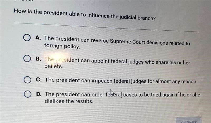 How is the president able to influence the judicial branch​-example-1