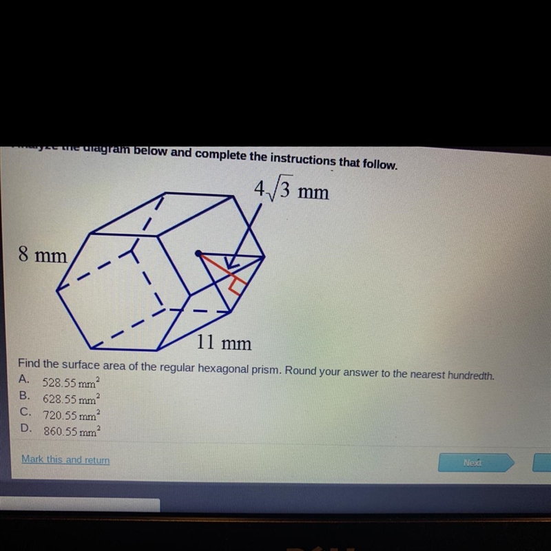 Find the surface area of the regular hexagonal prism. Round your answer to the nearest-example-1