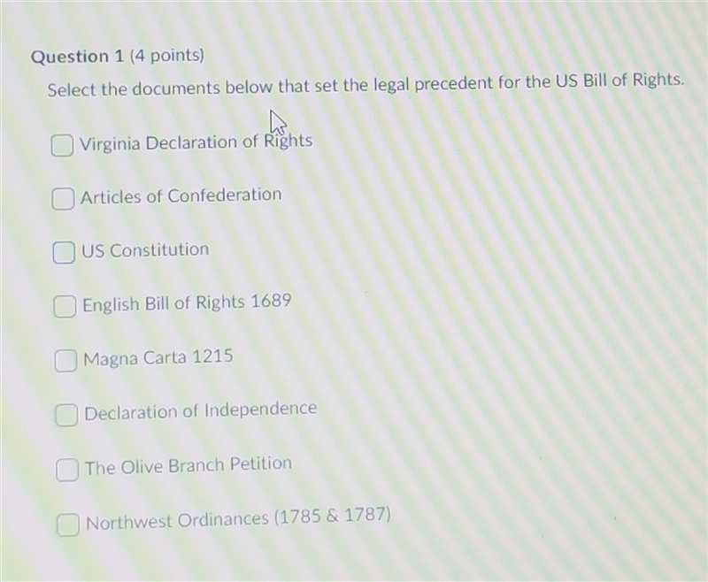 Select the documents below that set the legal precedent for the US Bill of Rights-example-1