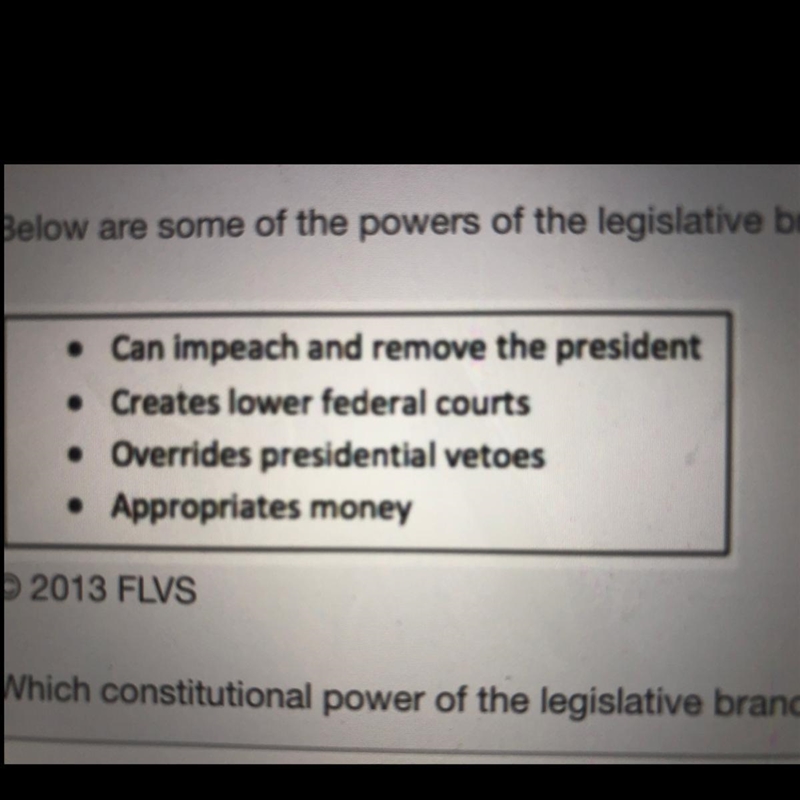 Which constitutional power of the legislative branch is missing from this list? Appoints-example-1