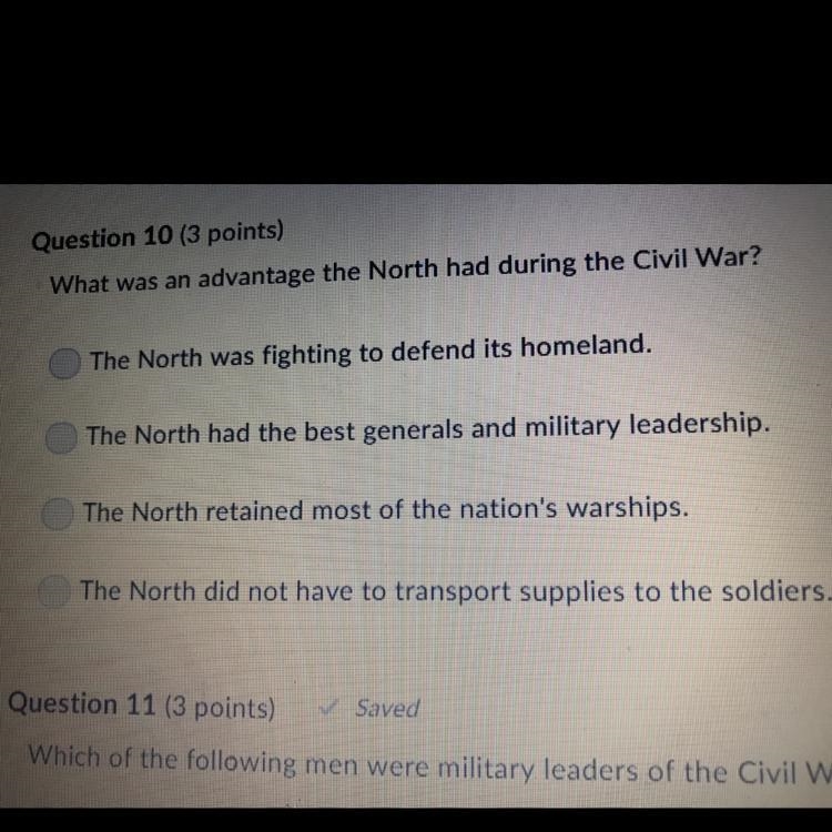 What was in advantage the North had during the Civil War-example-1