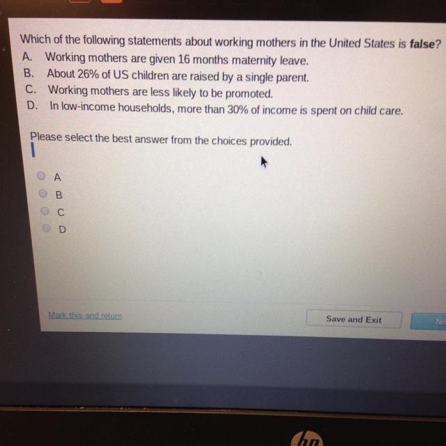 Which of the following statements about working mothers in united states is false-example-1