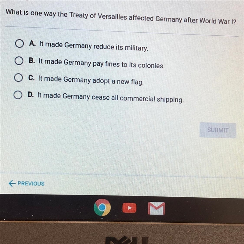 What is one way the treaty of Versailles affected Germany after world war-example-1