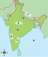 Match the names with the geographic features on the map. Himalaya Mountains Thar Desert-example-1