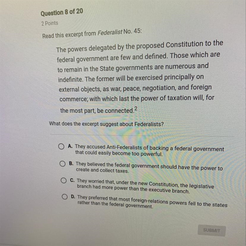 What does the excerpt suggest about Federalists? Number 45-example-1