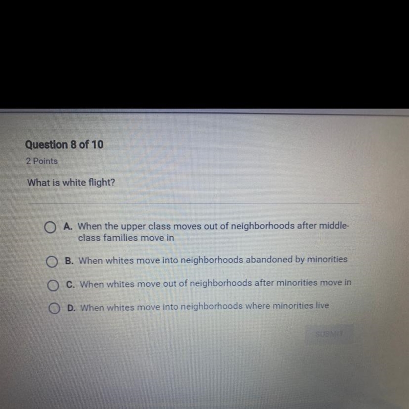 What is white flight? US history SEM 2 APEX-example-1