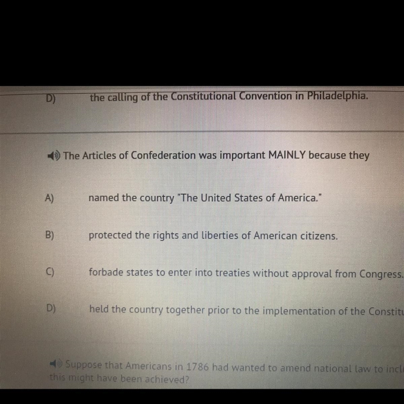 The articles of confederation was important mainly because they-example-1