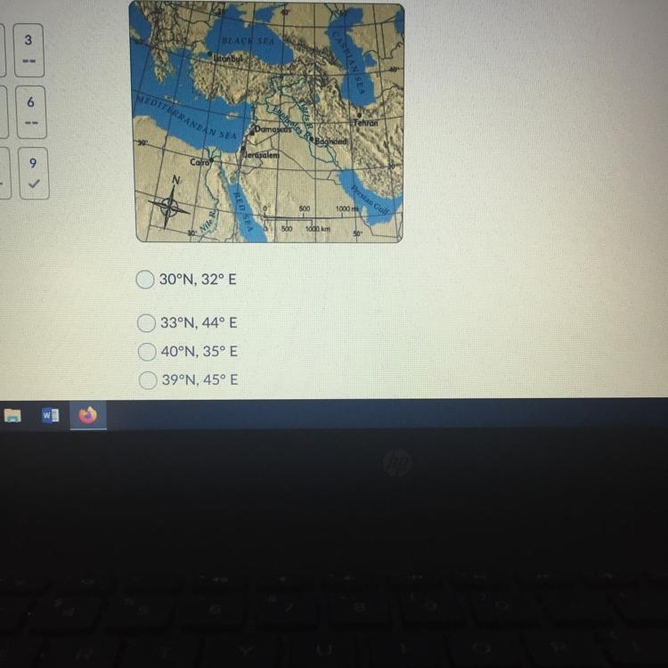 Which is the closest approximate location for the city of Cairo?-example-1