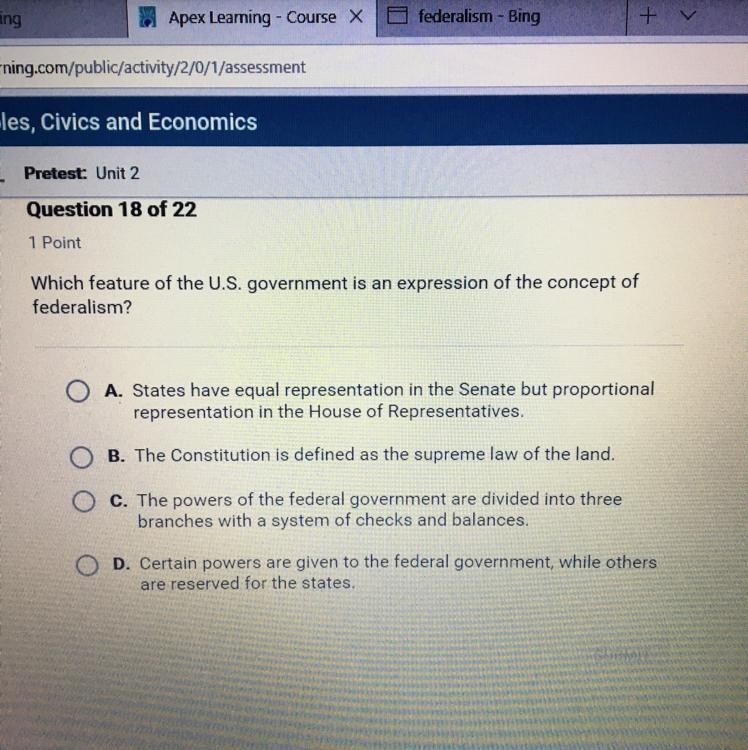 Which feature of the u.s. government is an expression of the concept of federalism-example-1