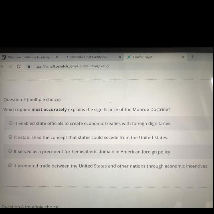 Which option most accurately explains the significance of the Monroe Doctrine?-example-1