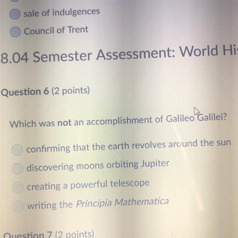 Which was not an accomplishment of Galileo Galilei?-example-1