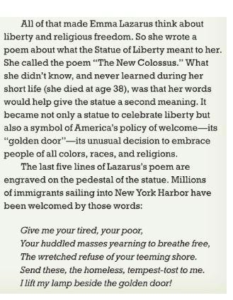 What did Emma Lazarus’s poem symbolize? A America's policy of welcoming immigrants-example-1