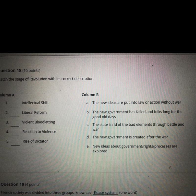 Match the stage of revolution with its correct description-example-1