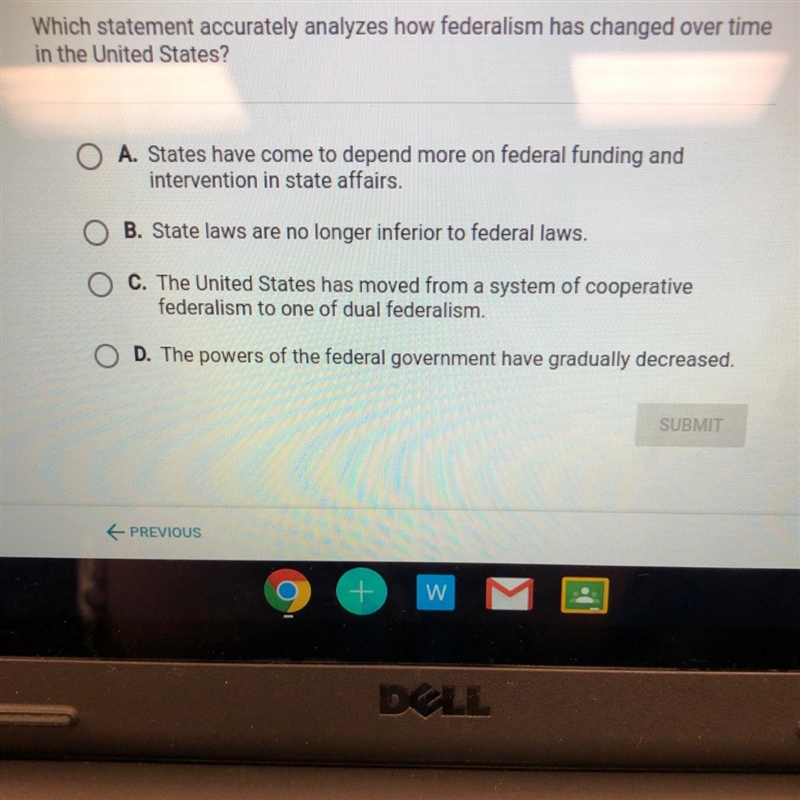 Which statement accurately analyzes how federalism changed over time in the united-example-1