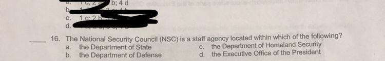 The national security council (NSC) is a staff agency located within which of the-example-1