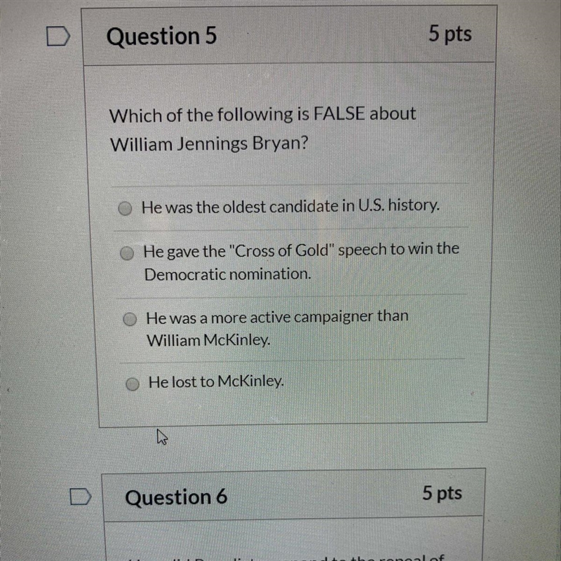 Which of the following is false about william jennings bryan?-example-1